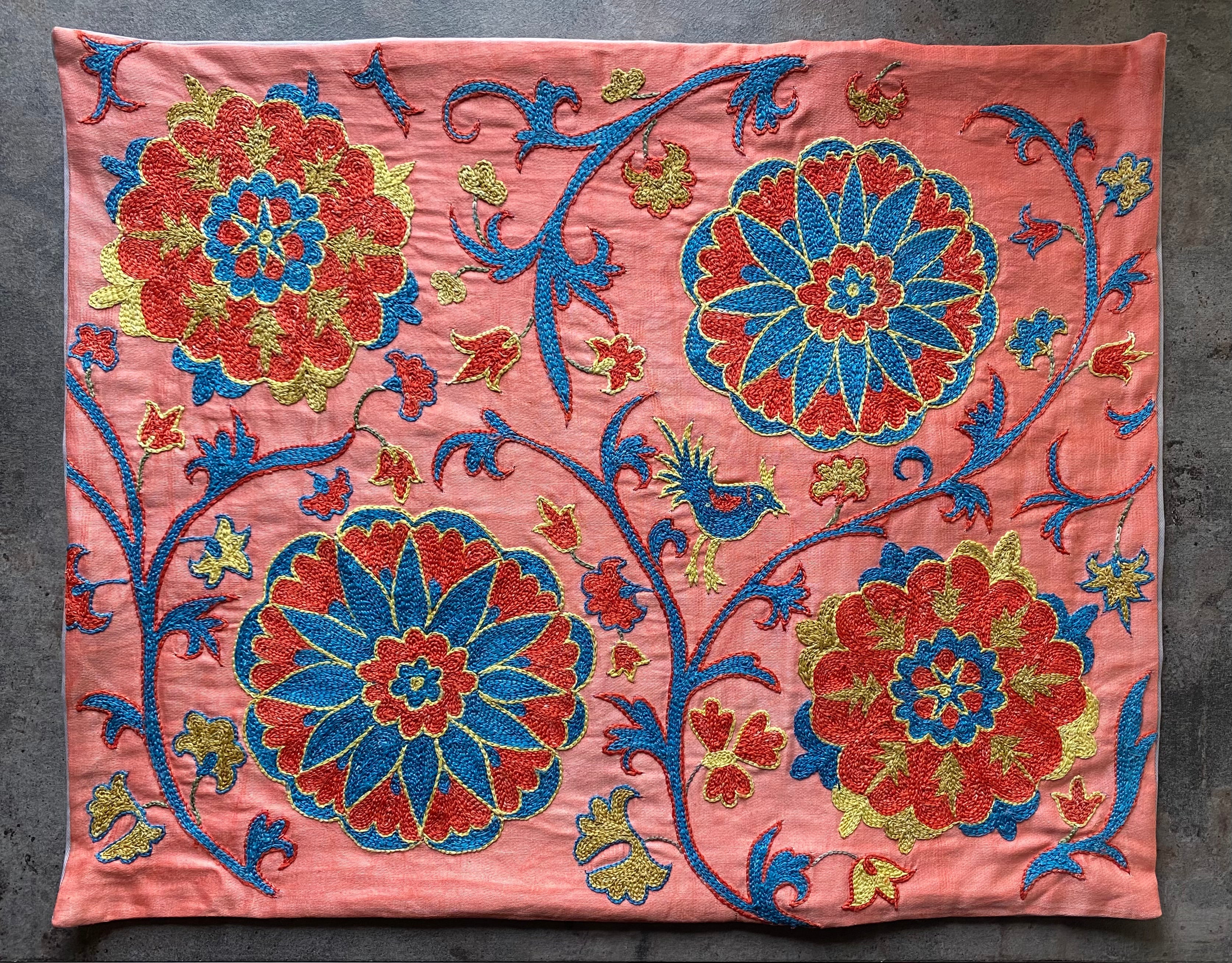 ウズベキスタン製 シルク スザニ刺繍 クッションカバー 60×49 SZN719