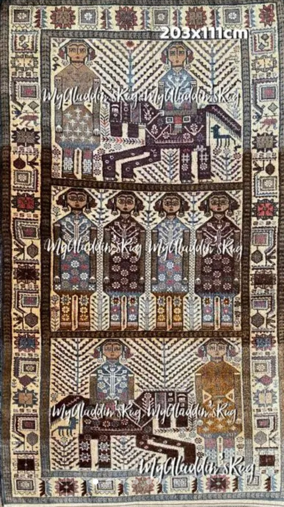 アンティーク バルーチ族 トライバルラグ ペルシャ絨毯 203×111cm 